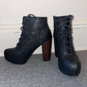 H&M BLACK LACE UP CHUNKY HEELS